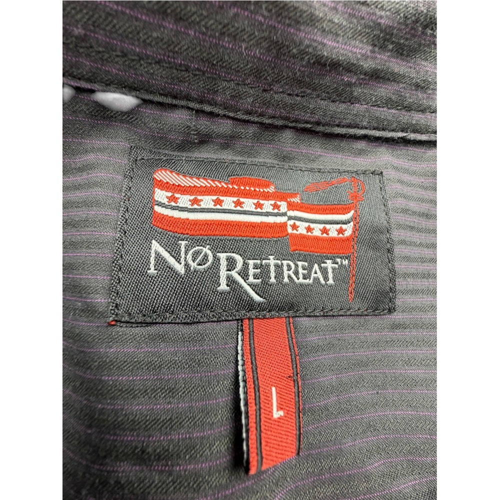 No Retreat Men's Large Black Purple Pinstripe Long Sleeve Button Up Shirt - Picture 3 of 13